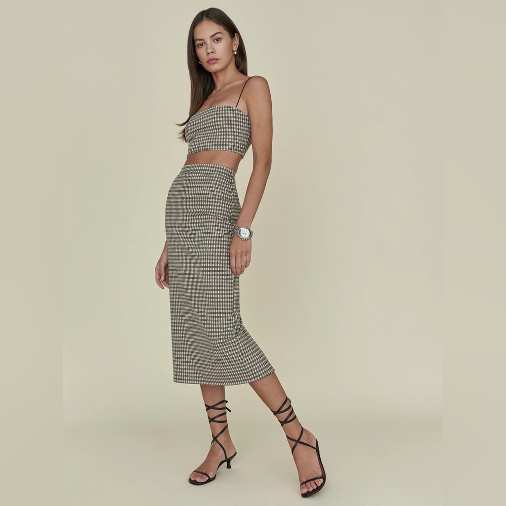 Reformation Callista Beige Check Knit Skirt